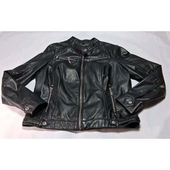 J2 By Jou Jou Jackets & Blazers - Vintage Y2K J2 By Jou Jou Women’s XL Black Faux Leather Cropped Bomber Jacket